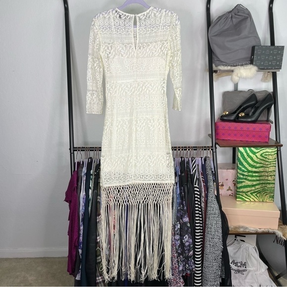 𝅺guess Ivory Lace Macrame Fringe Maxi Dress - Picture 2 of 5